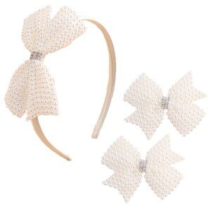 Pearl Hair Bow Clips Headband Elegant Kids Hair Accessories Interchangeable